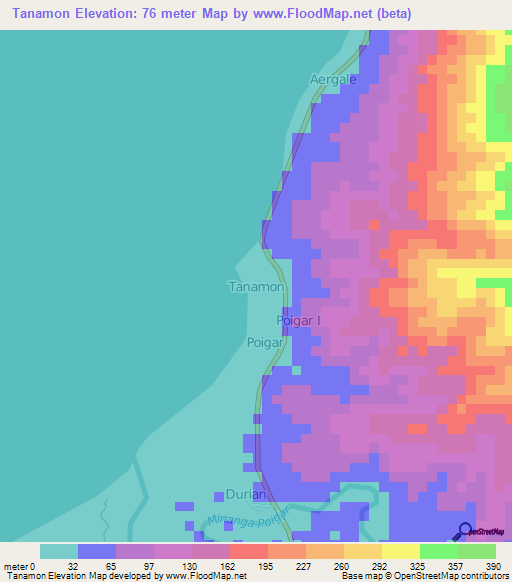 Tanamon,Indonesia Elevation Map