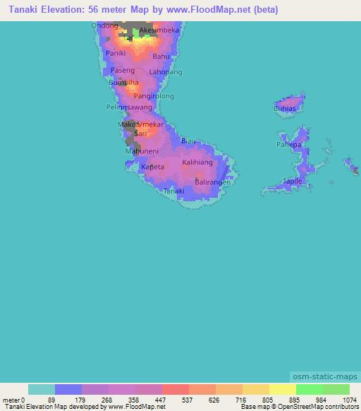 Tanaki,Indonesia Elevation Map