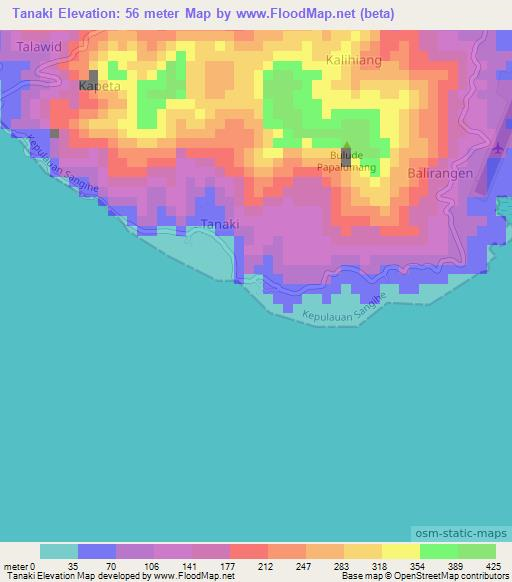 Tanaki,Indonesia Elevation Map