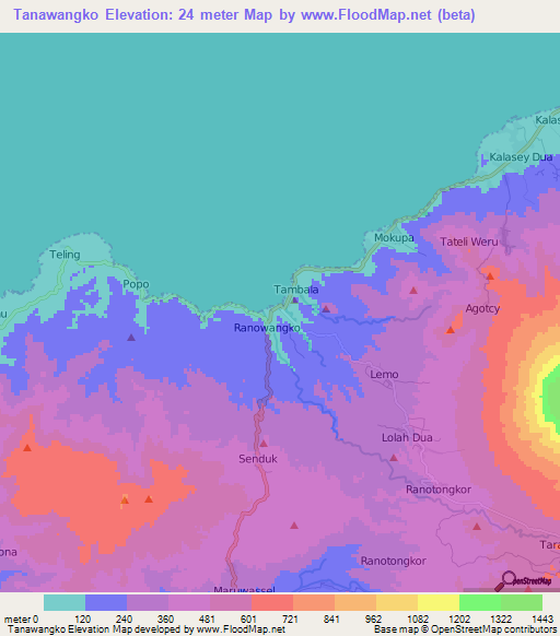 Tanawangko,Indonesia Elevation Map