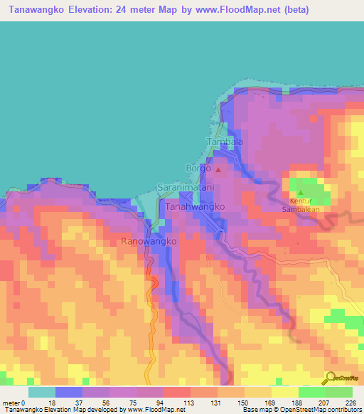 Tanawangko,Indonesia Elevation Map