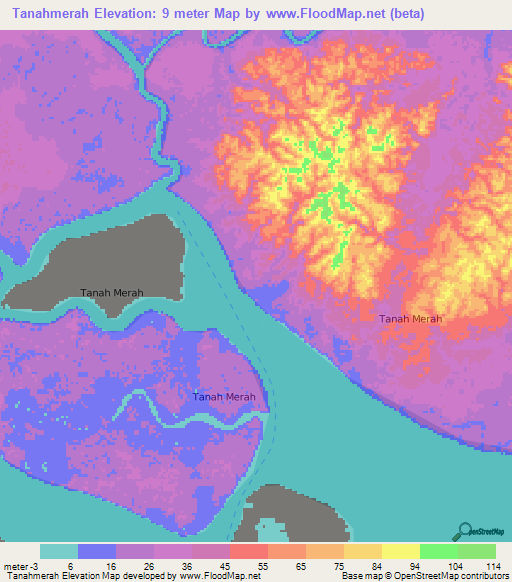 Tanahmerah,Indonesia Elevation Map