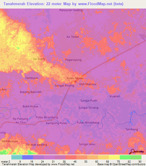 Tanahmerah,Indonesia Elevation Map