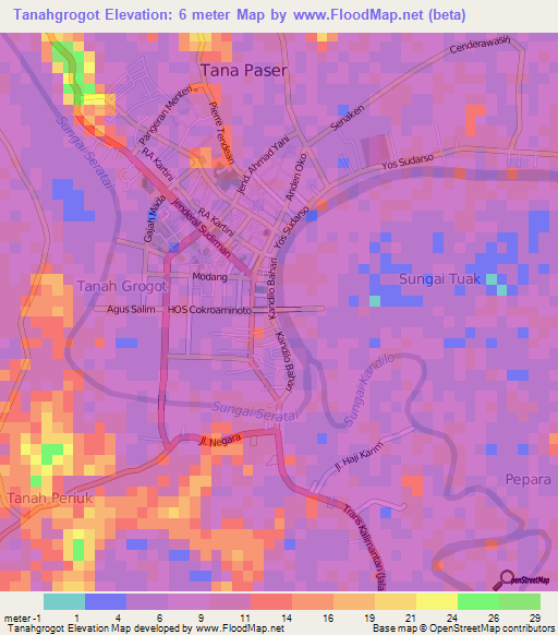 Tanahgrogot,Indonesia Elevation Map