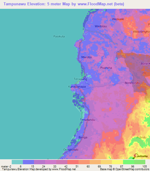 Tampunawu,Indonesia Elevation Map