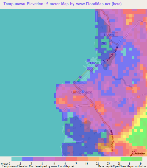 Tampunawu,Indonesia Elevation Map