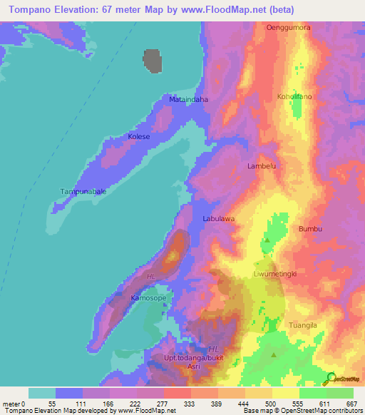 Tompano,Indonesia Elevation Map