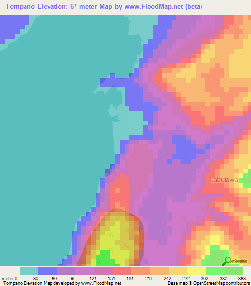 Tompano,Indonesia Elevation Map