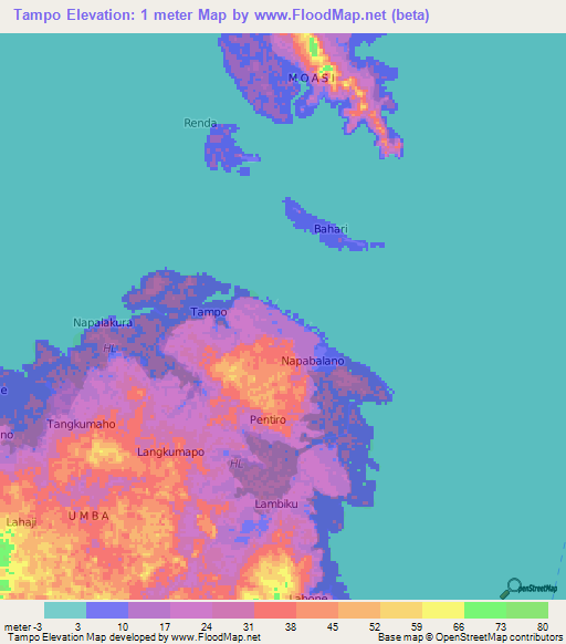 Tampo,Indonesia Elevation Map