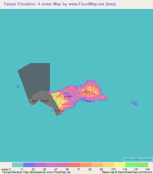 Tampe,Indonesia Elevation Map