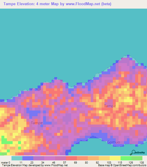 Tampe,Indonesia Elevation Map