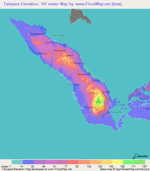 Tampara,Indonesia Elevation Map