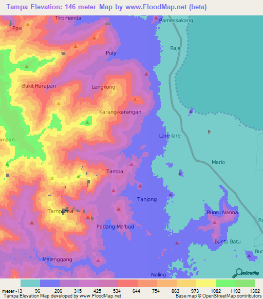 Tampa,Indonesia Elevation Map