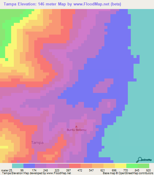 Tampa,Indonesia Elevation Map