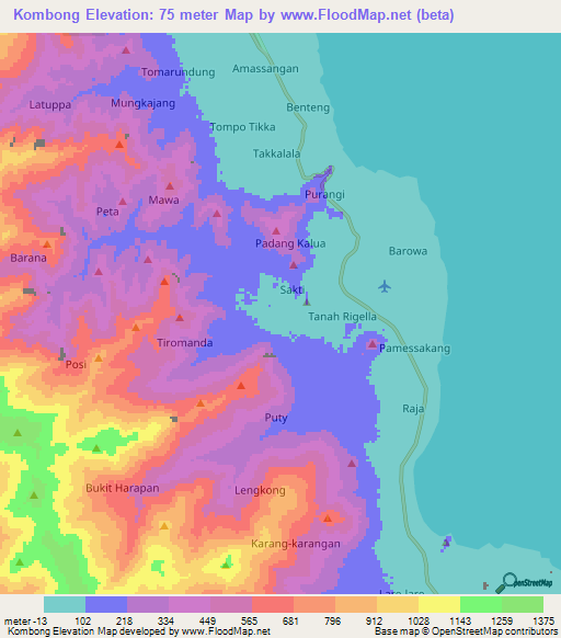 Kombong,Indonesia Elevation Map