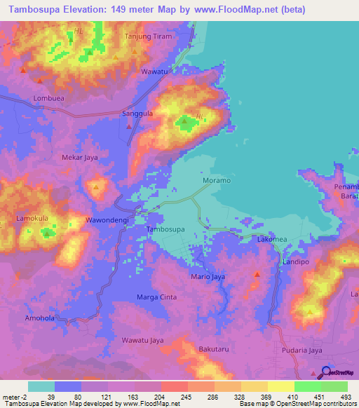 Tambosupa,Indonesia Elevation Map