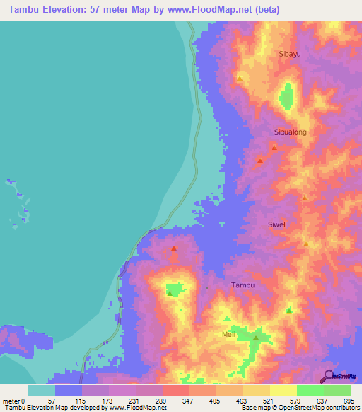 Tambu,Indonesia Elevation Map