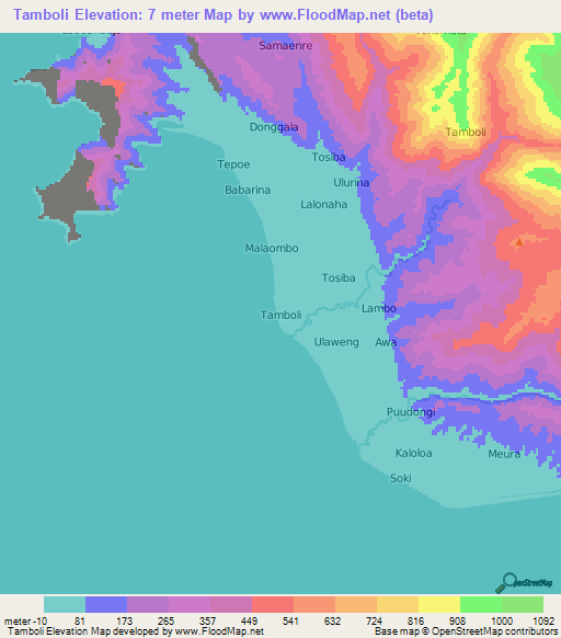 Tamboli,Indonesia Elevation Map