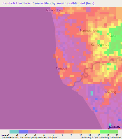 Tamboli,Indonesia Elevation Map