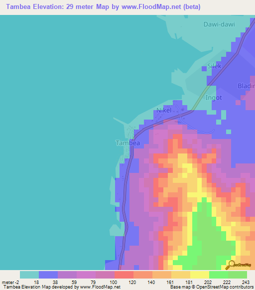 Tambea,Indonesia Elevation Map