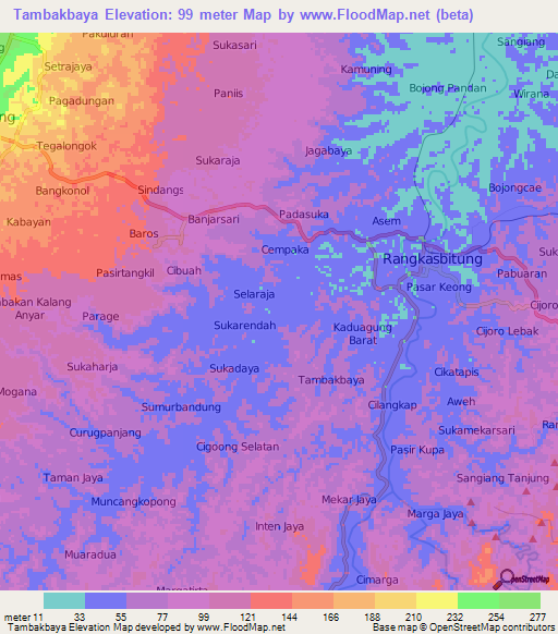 Tambakbaya,Indonesia Elevation Map