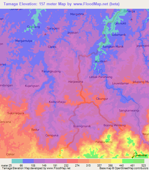 Tamaga,Indonesia Elevation Map