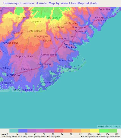 Tamanroya,Indonesia Elevation Map