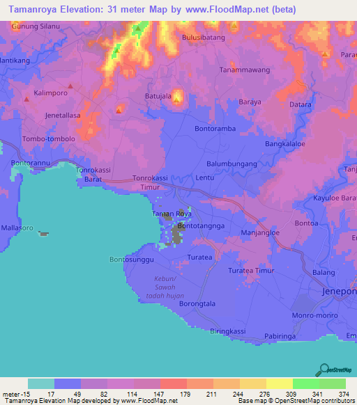 Tamanroya,Indonesia Elevation Map