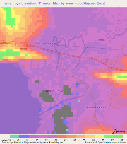 Tamanroya,Indonesia Elevation Map