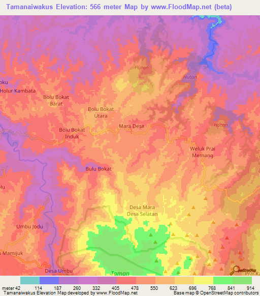 Tamanaiwakus,Indonesia Elevation Map