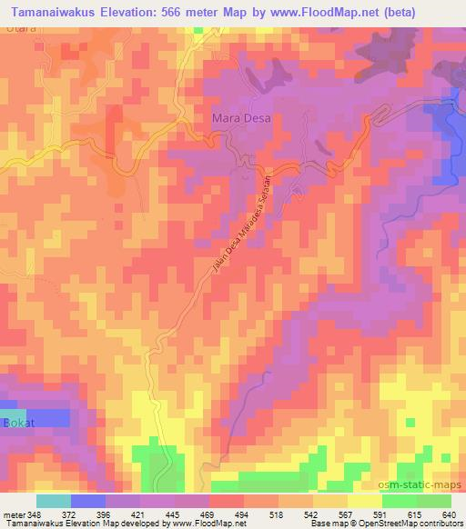 Tamanaiwakus,Indonesia Elevation Map