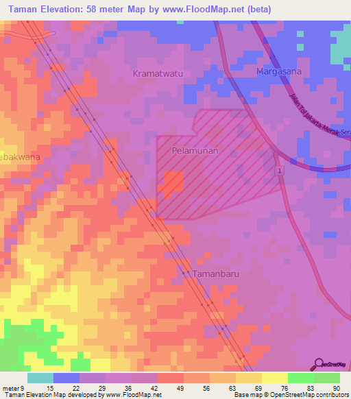 Taman,Indonesia Elevation Map