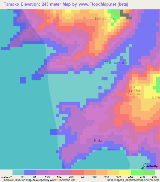 Tamako,Indonesia Elevation Map