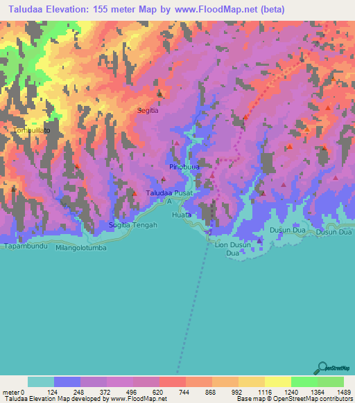 Taludaa,Indonesia Elevation Map