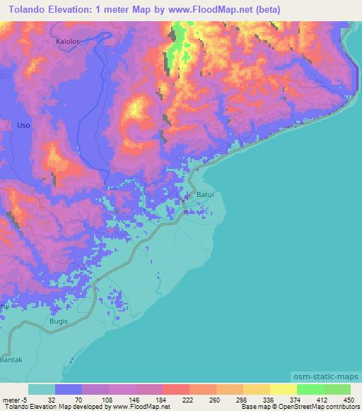 Tolando,Indonesia Elevation Map