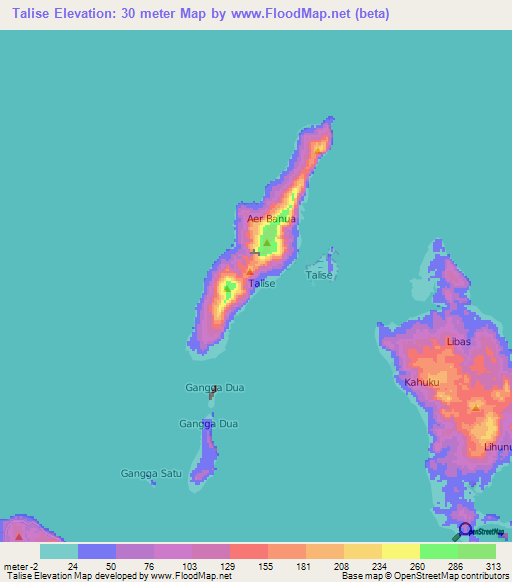 Talise,Indonesia Elevation Map