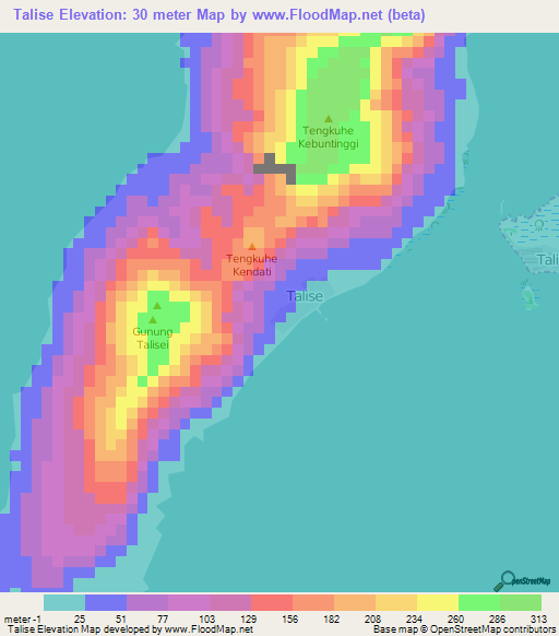 Talise,Indonesia Elevation Map