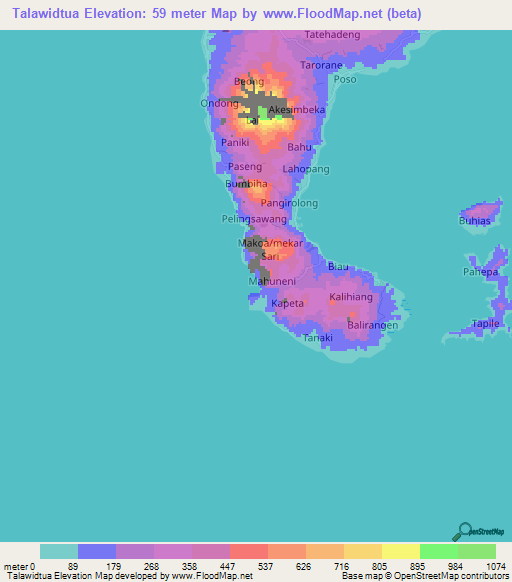 Talawidtua,Indonesia Elevation Map