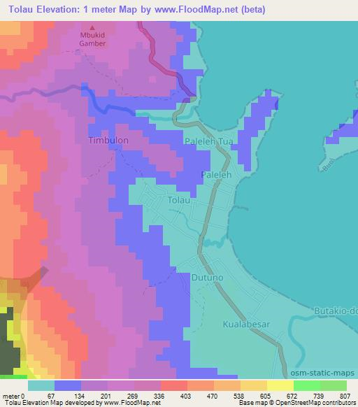 Tolau,Indonesia Elevation Map