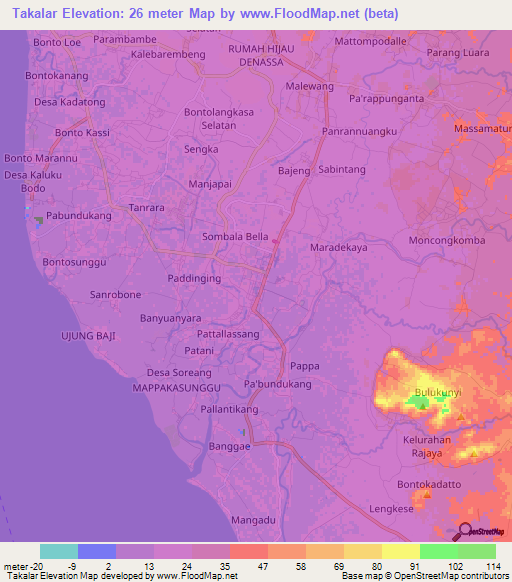 Takalar,Indonesia Elevation Map