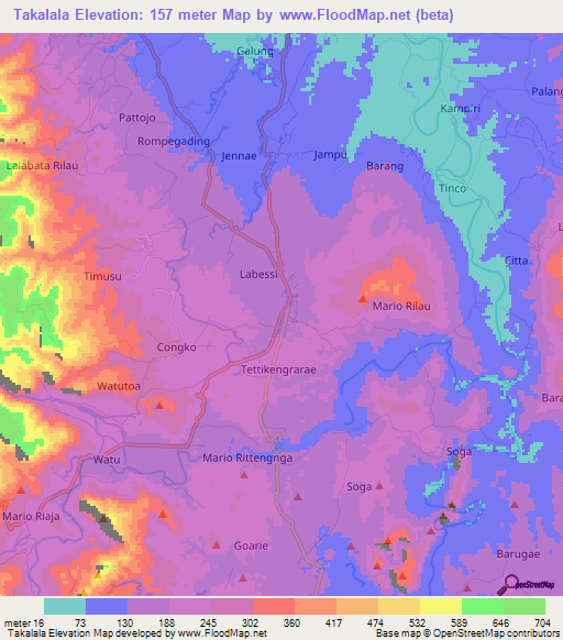 Takalala,Indonesia Elevation Map