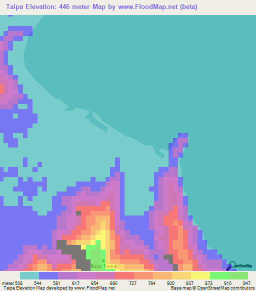 Taipa,Indonesia Elevation Map