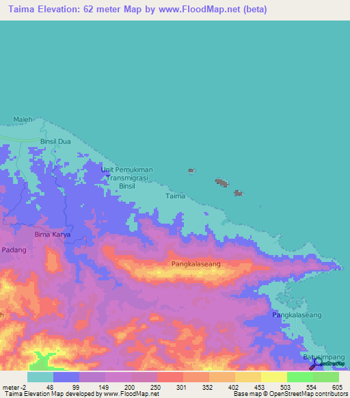 Taima,Indonesia Elevation Map