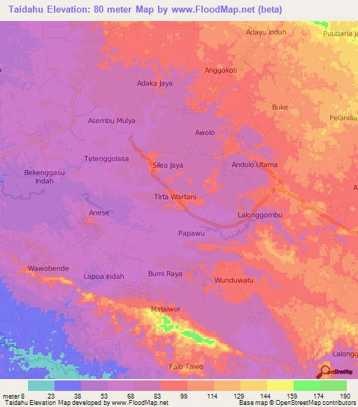 Taidahu,Indonesia Elevation Map