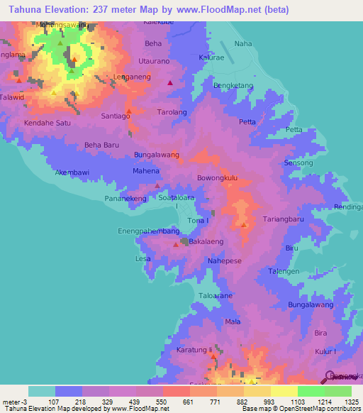 Tahuna,Indonesia Elevation Map