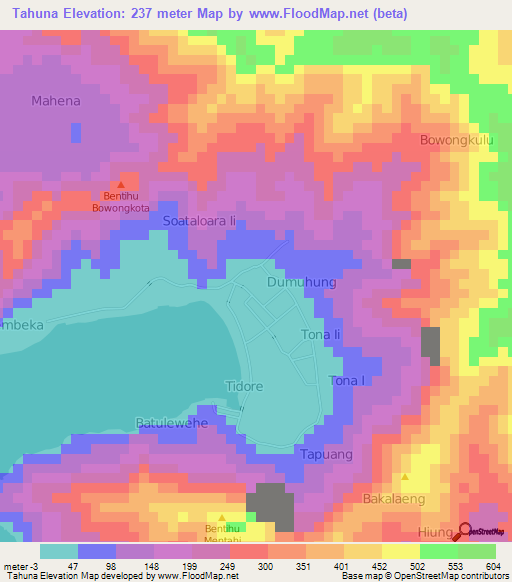 Tahuna,Indonesia Elevation Map