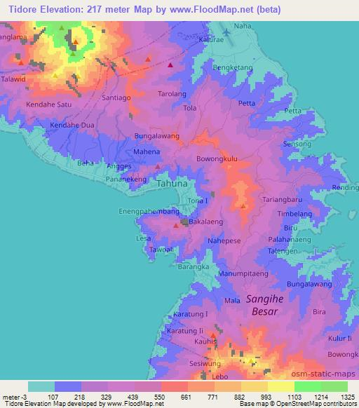 Tidore,Indonesia Elevation Map