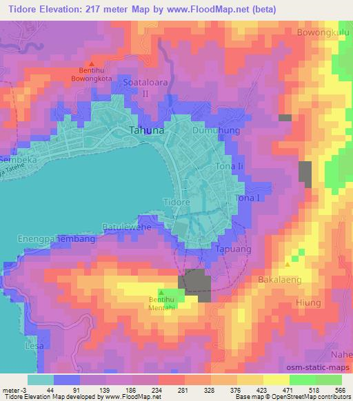 Tidore,Indonesia Elevation Map