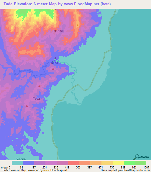 Tada,Indonesia Elevation Map