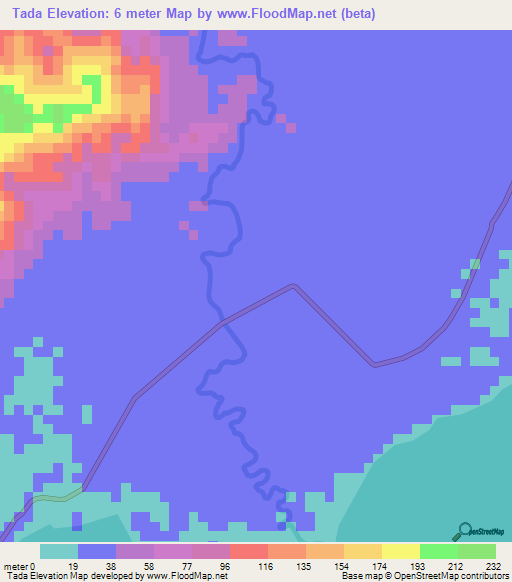 Tada,Indonesia Elevation Map